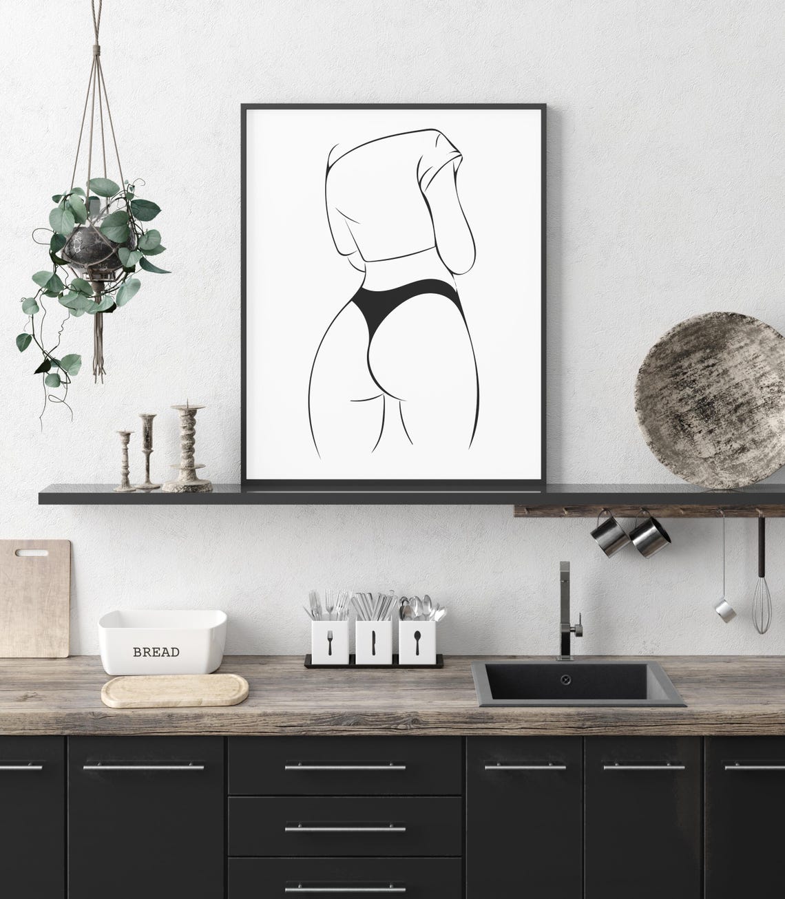 Woman Crop Top and Bikini Back View One Line Figure Art Poster - Image 6