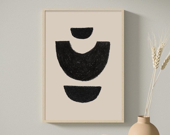 Beige Black Abstract Print Mid Century Print Modern Geometric Art Abstract Wall Art Minimalist Print Living Room Wall Art Wall Decor