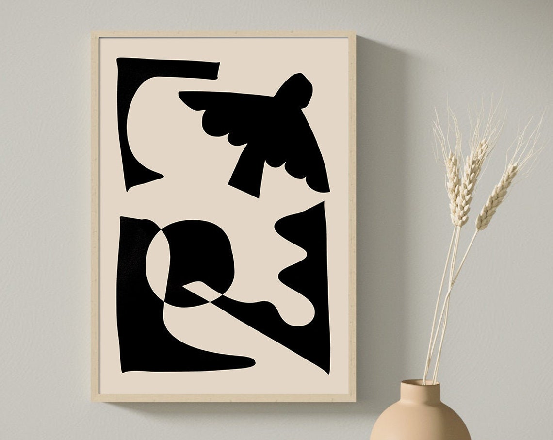 Black Abstract Shapes Art Cream Bold Cutout Modern Wall Poster