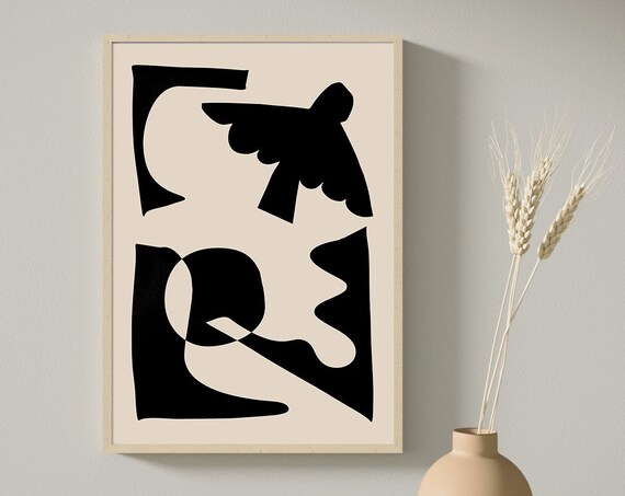 Modern Abstract Art Living Room Wall Art Black Beige Geometric Art Mid Century Art Abstract Wall Art Minimalist Print Wall Decor