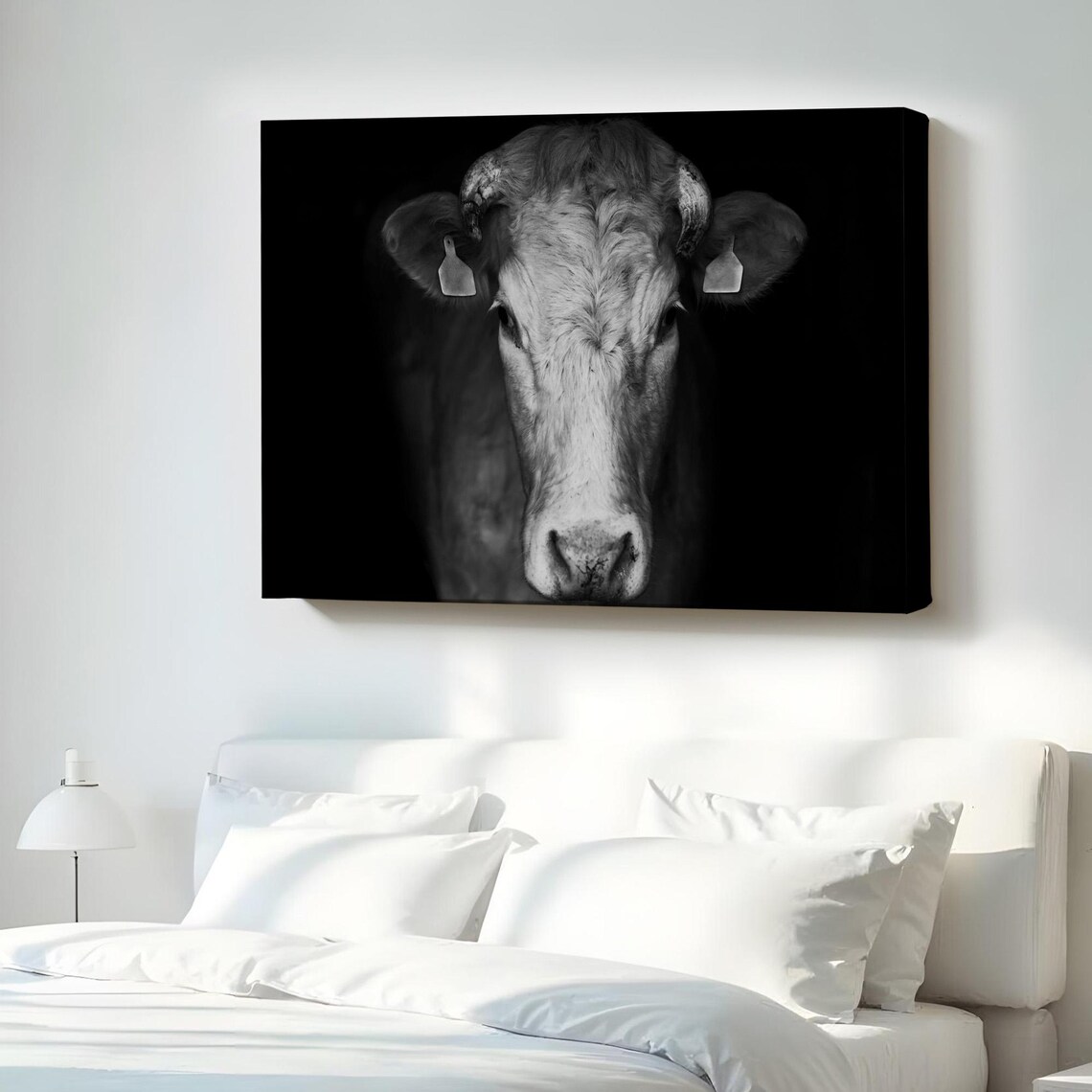 Black and White Cow Portrait Farm Animal Photography Rustic Wall Poster
