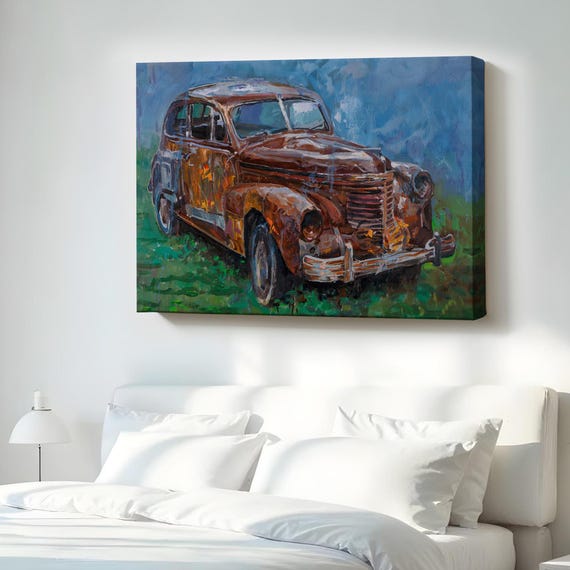 Rusty Old Car Decorative Wall Art Street Modern Decor Canvas Housewarming Gifts Framed