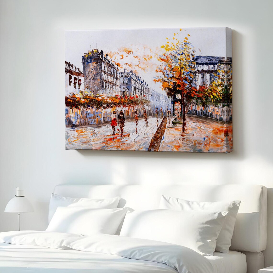 Autumn City Street Falling Leaves Impressionist Canvas Urban Poster