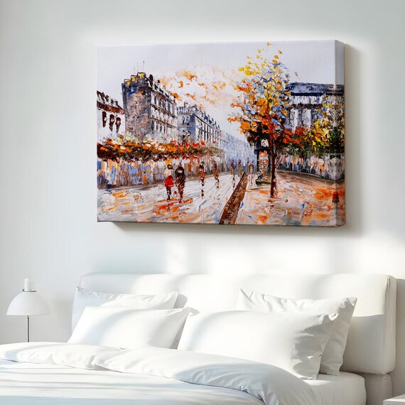 Autumn City Street Falling Leaves Impressionist Canvas Urban Poster