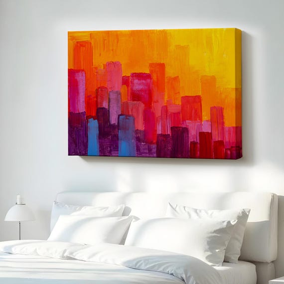 Colorful City Silhouette Canvas Wall Art Abstract Modern Decor Housewarming Gifts Large