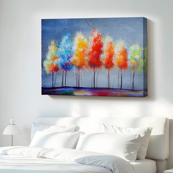 Colorful Trees Oil Painting Look Decorative Canvas Wall Art Abstract Modern Decor Housewarming Gifts Print
