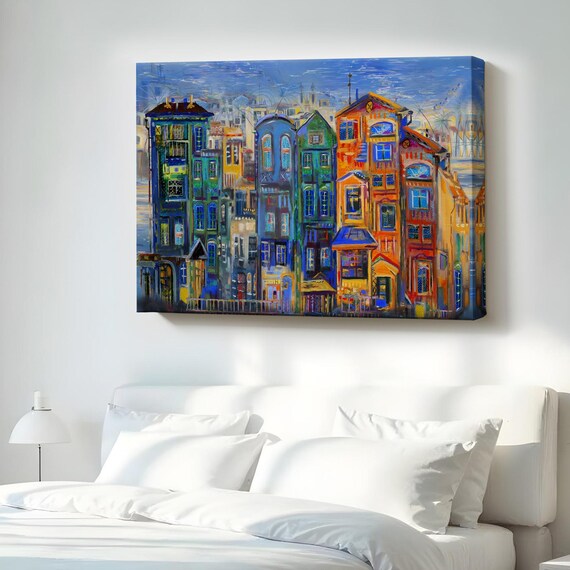 Colorful Old Town Houses European Street Painting Vibrant Facades Art Poster