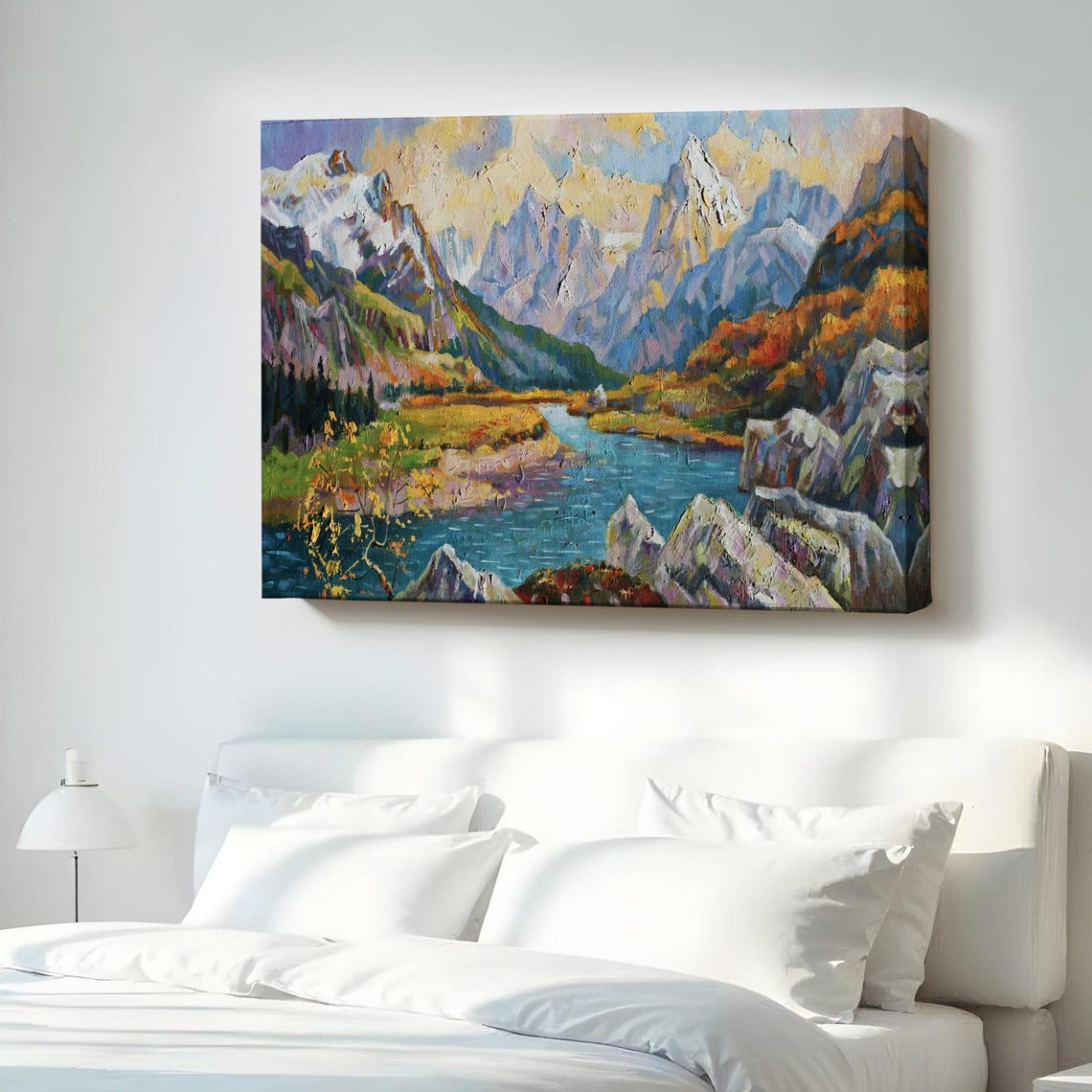 Caucasus Mountains Snow Peaks River Oil Painting Nature Poster