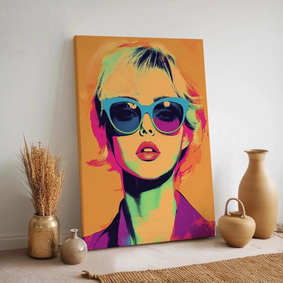 Neon Pop Art Woman Sunglasses Portrait Retro Colorful Fashion Poster