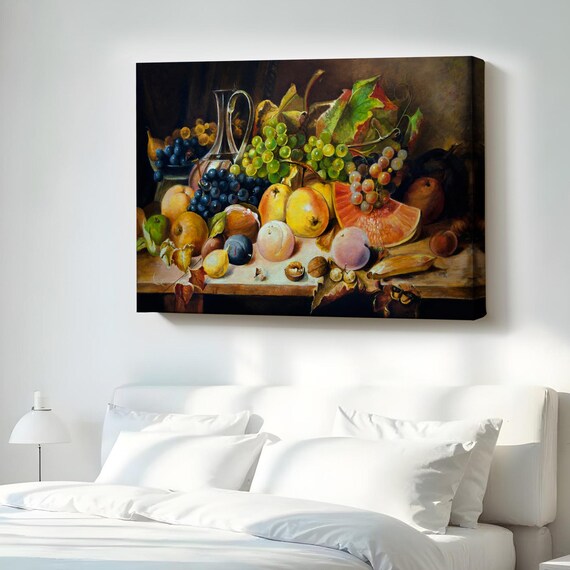 Classic Vintage Fruit Still Life Oil Painting Grapes Melon Poster