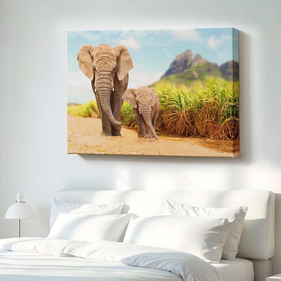 Elephant And Calf Decorative Canvas Painting Animal Wall Art Framed Large Modern
