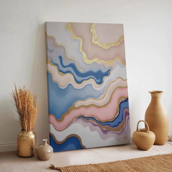 Elegant Abstract Canvas Wall Art Modern Geometric Painting Luxury Decor Gold Accents Ready To Hang Framed Options