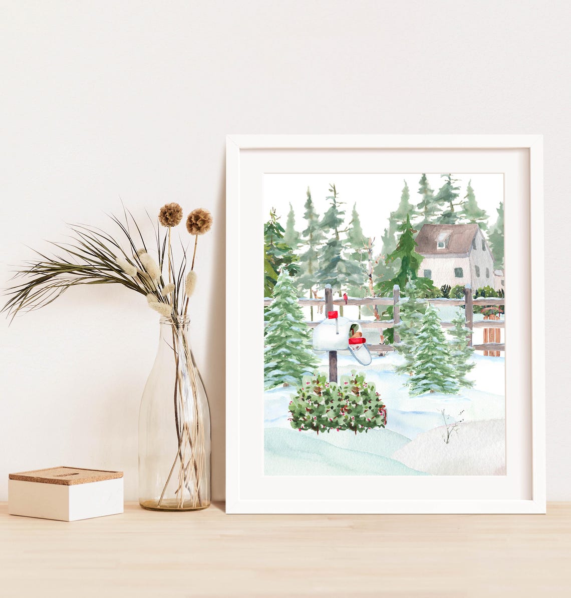 Winter Mailbox Wall Art Woodland Landscape Sign 5x7 8x10 85x11 11x14 16x20 Seasonal Watercolor Country Decor Diy Home Decor - Image 9