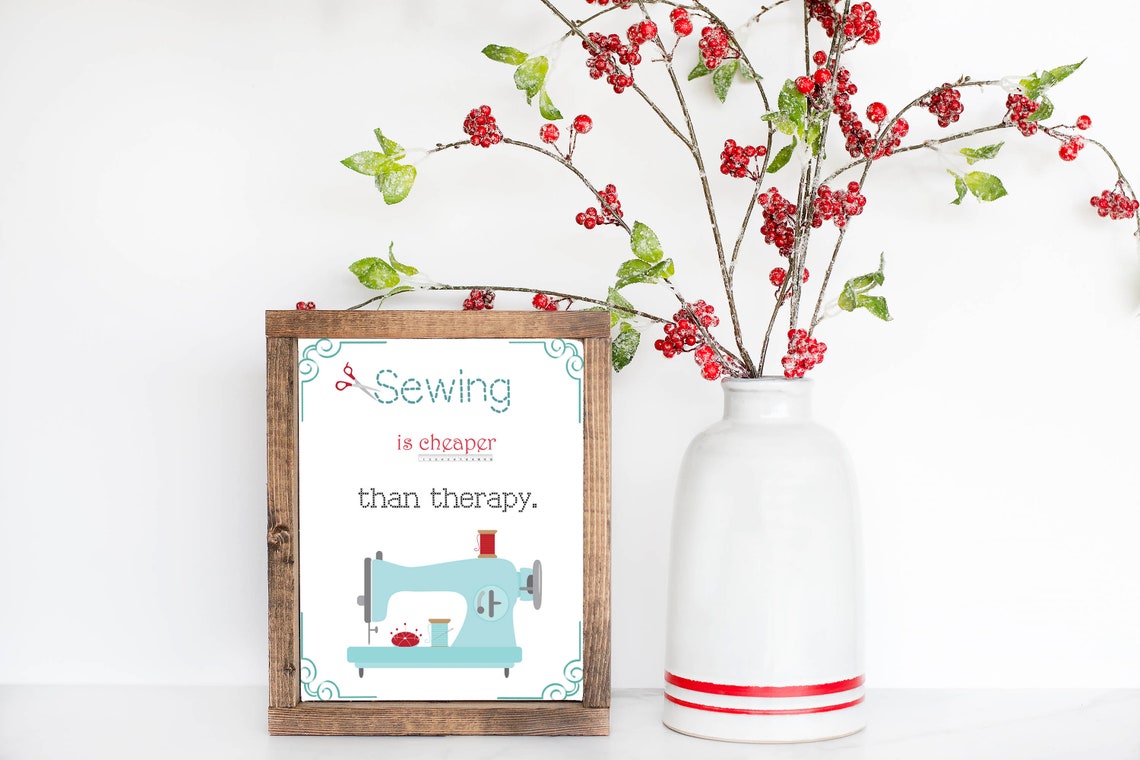 Sewing Is Cheaper Than Therapy Funny Quote Sewing Machine Poster - Image 2