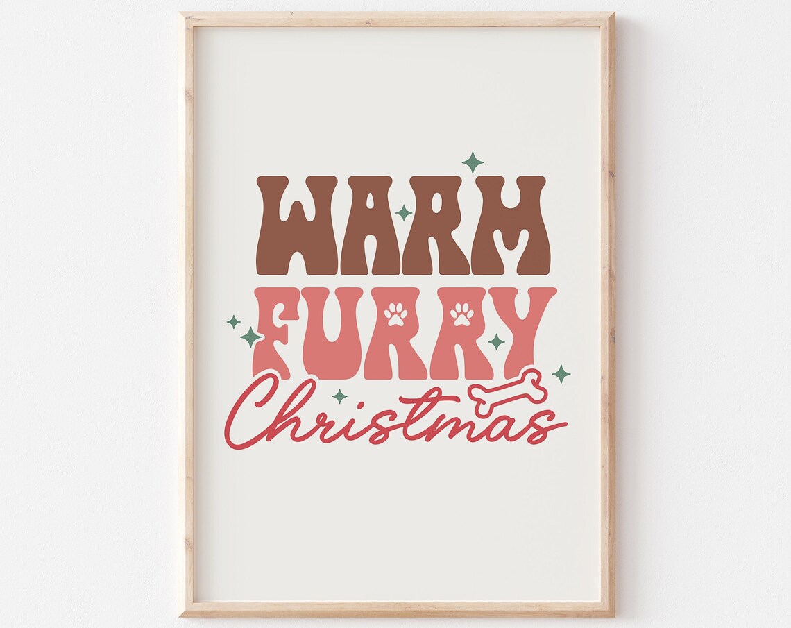Warm Furry Christmas Retro Dog Lover Holiday Quote Art Poster