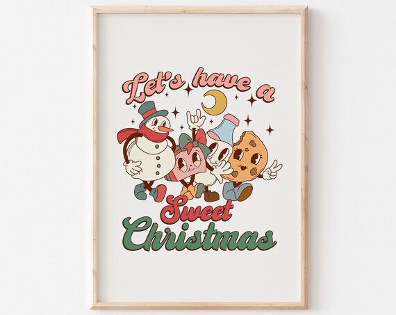 Let's Have a Sweet Christmas Retro Cartoon Friends Moon Poster