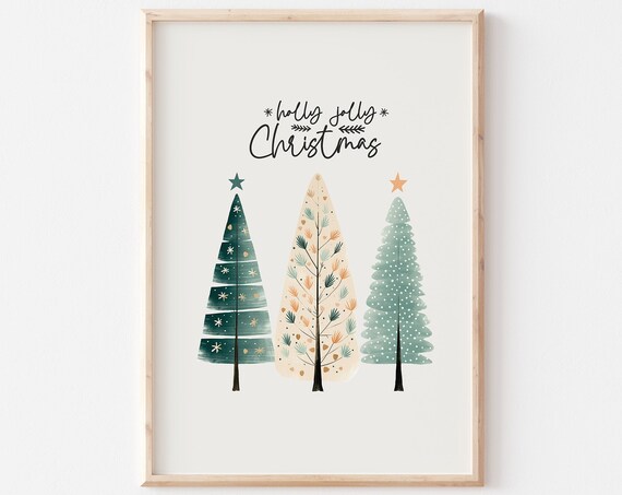 Holly Jolly Christmas Three Scandinavian Style Trees Holiday Poster