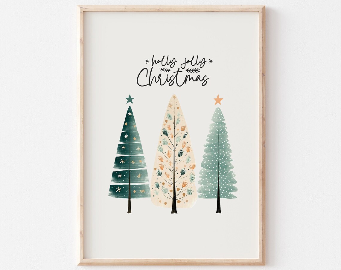 Holly Jolly Christmas Three Scandinavian Style Trees Holiday Poster
