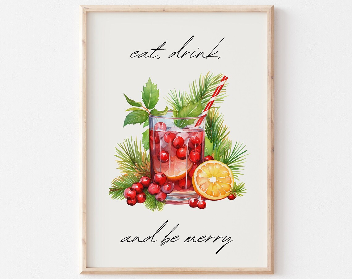 Eat Drink and Be Merry Cranberry Cocktail Holiday Bar Poster