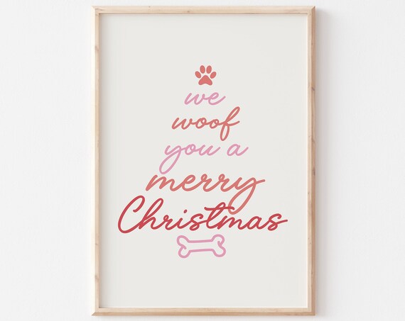 We Woof You A Merry Christmas Pink Tree Script Dog Lover Poster