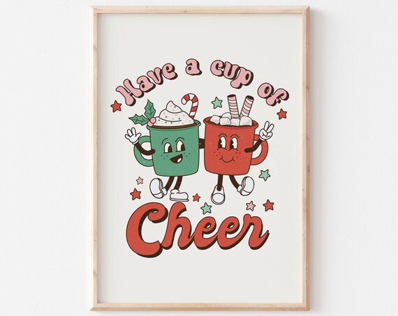 Have A Cup Of Cheer Retro Christmas Cocoa Mugs Holiday Poster