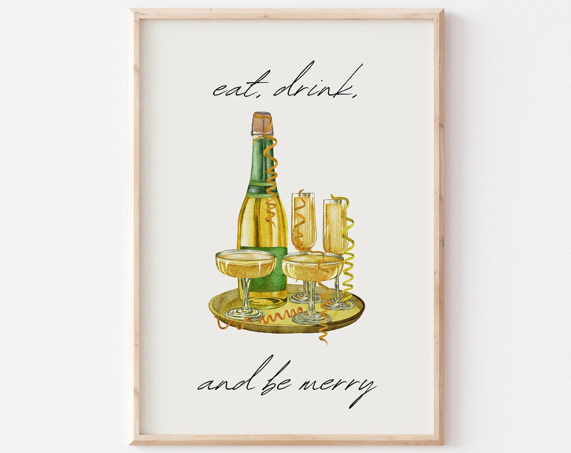 Eat Drink and Be Merry Champagne Watercolor Holiday Party Poster