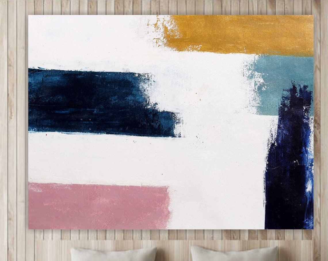 Navy Gold Blush Color Block Abstract Modern Minimal Art Poster - Image 4