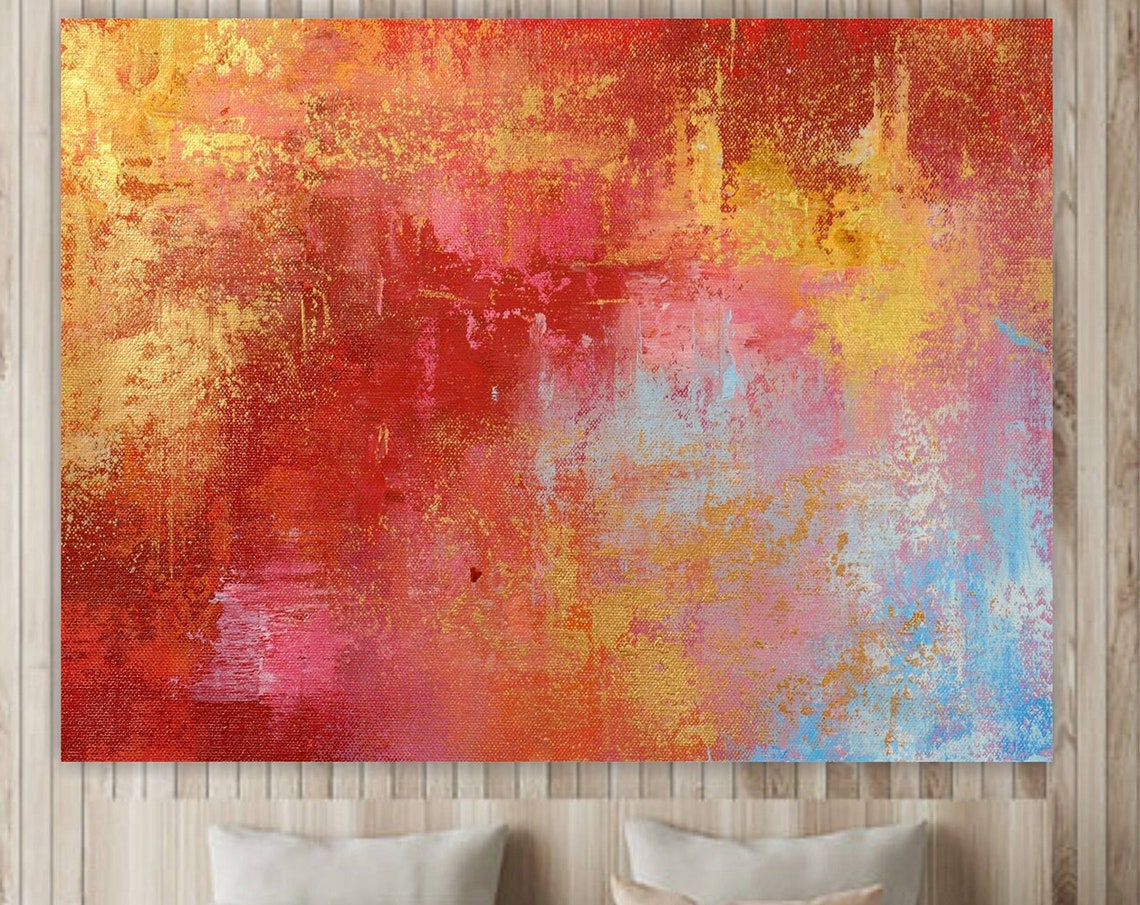 Red Orange Pink Fiery Sunset Blaze Abstract Painting Bold Wall Poster - Image 3