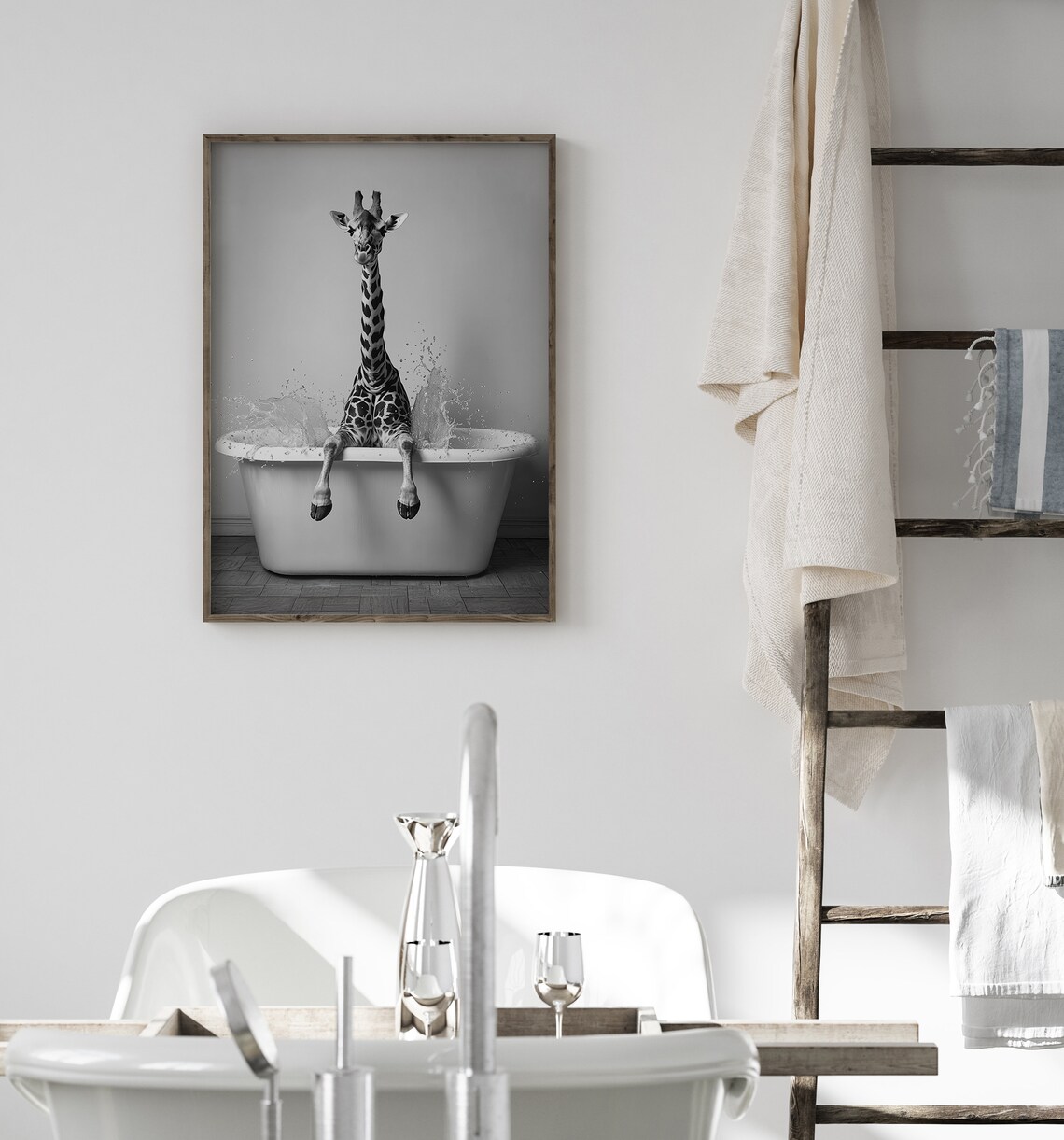 Cute Giraffe In A Tub Bathroom Funny Poster - Image 3