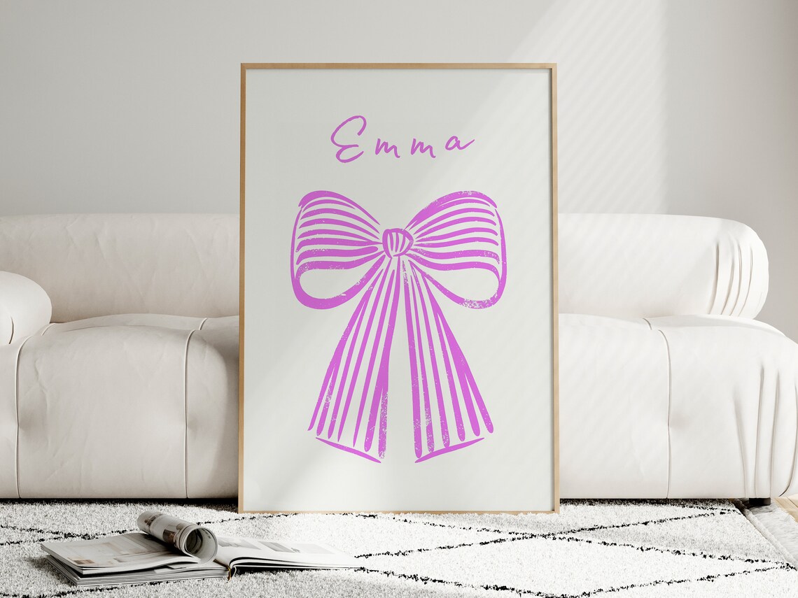 Personalized Name Bow Print, Preppy Watercolor Nursery Decor - Image 4