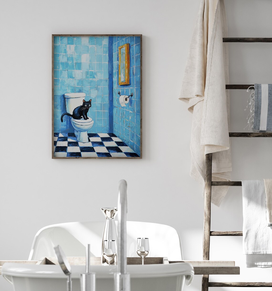 Funny Bathroom Wall Decor, Whimsical Cat Art - Image 4