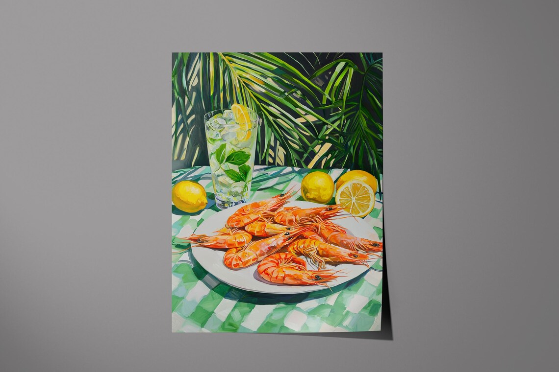 Tropical Shrimp Cocktail, Coastal Kitchen Art - Image 6