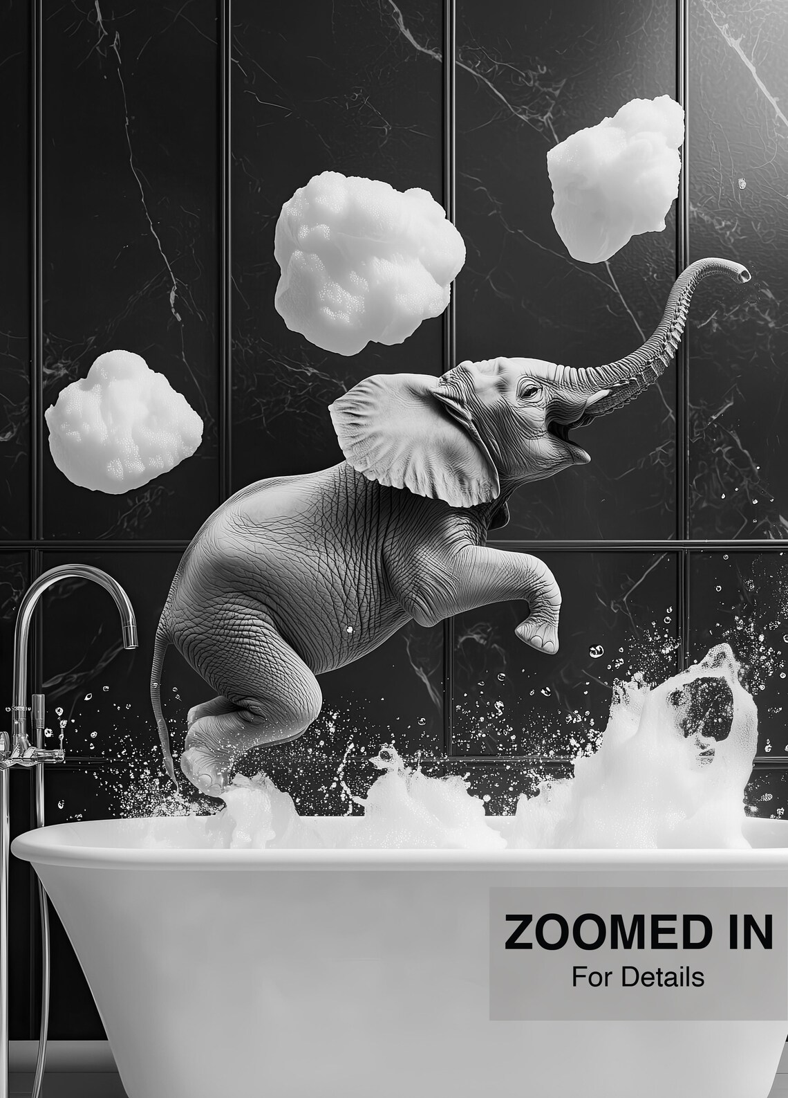 Happy Elephant In A Tub, Funny Bathroom Art Print - Image 5