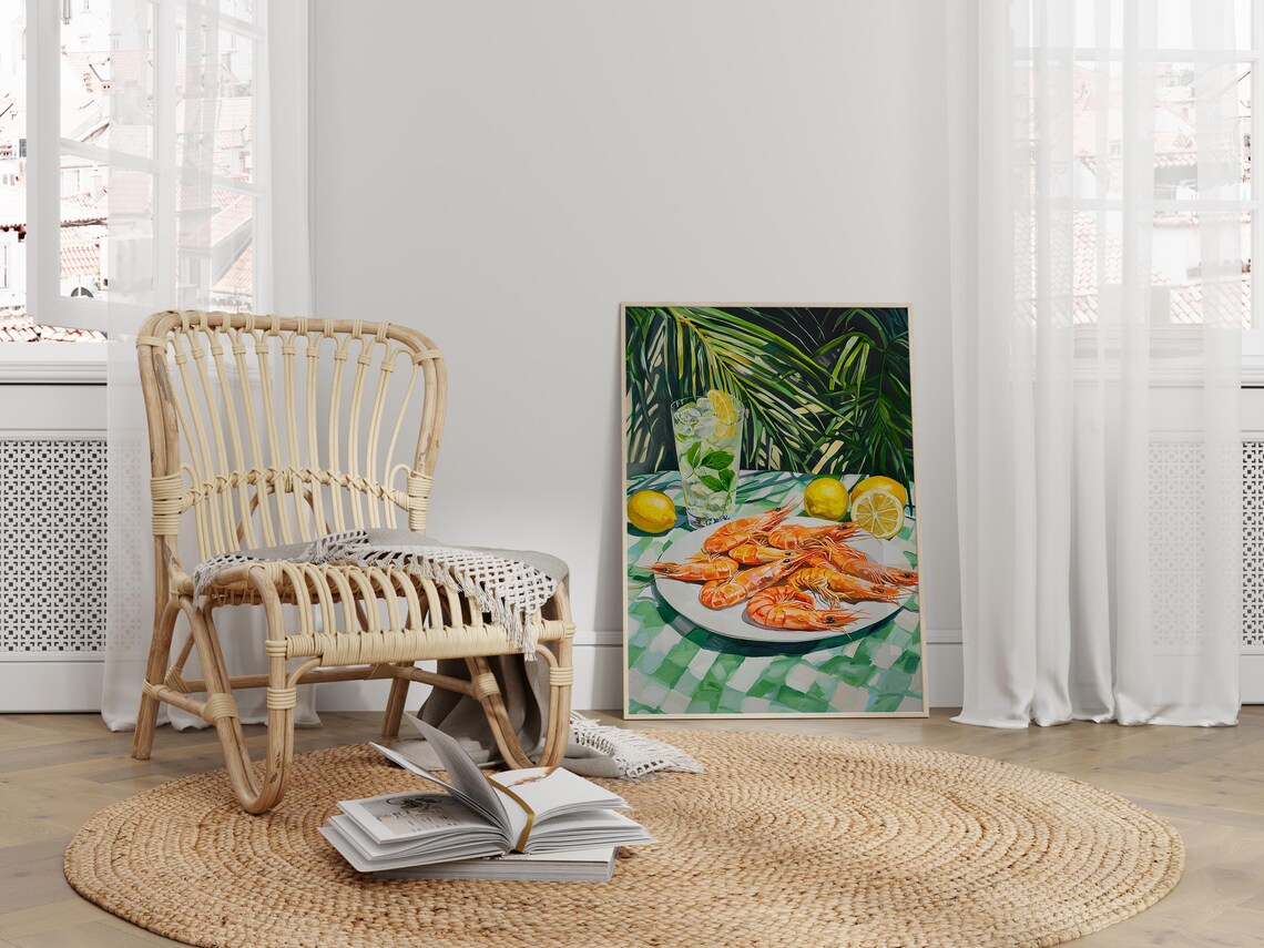 Tropical Shrimp Cocktail, Coastal Kitchen Art - Image 4