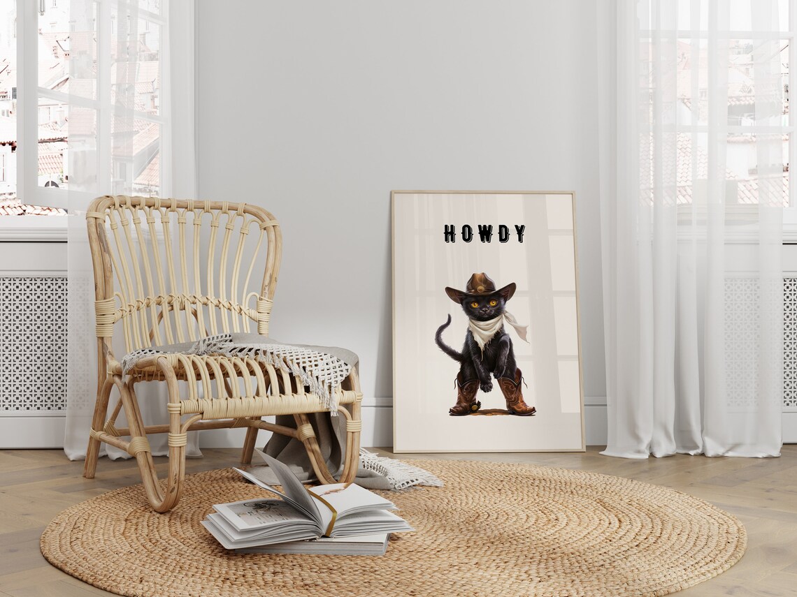Howdy Funny Black Cat, Cowboy Cat Illustration - Image 3
