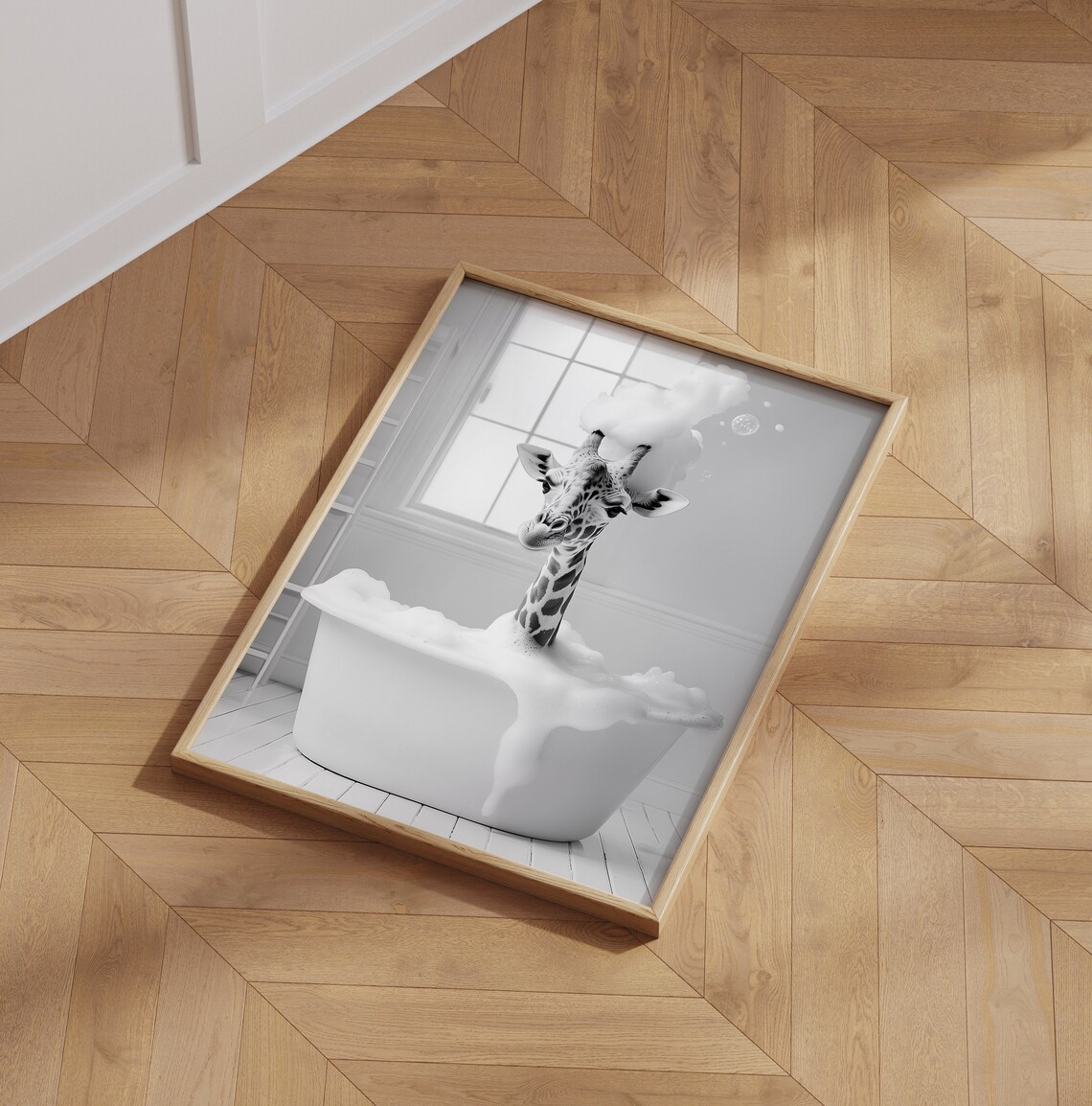 Cute Giraffe In A Bathtub, Funny Bathroom Art Print - Image 6