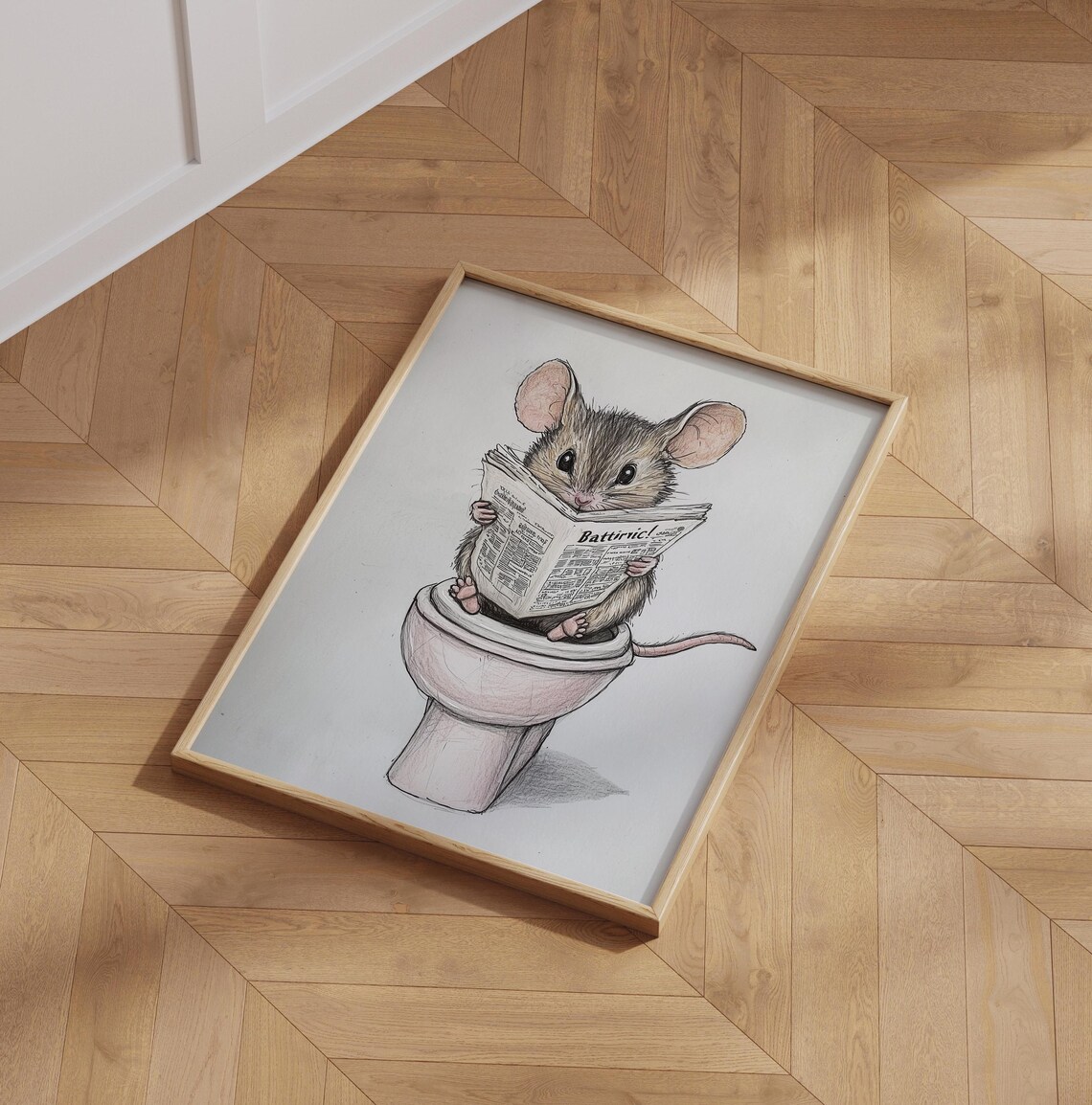 Mouse Reading A Newspaper Bathroom Art Print - Image 6