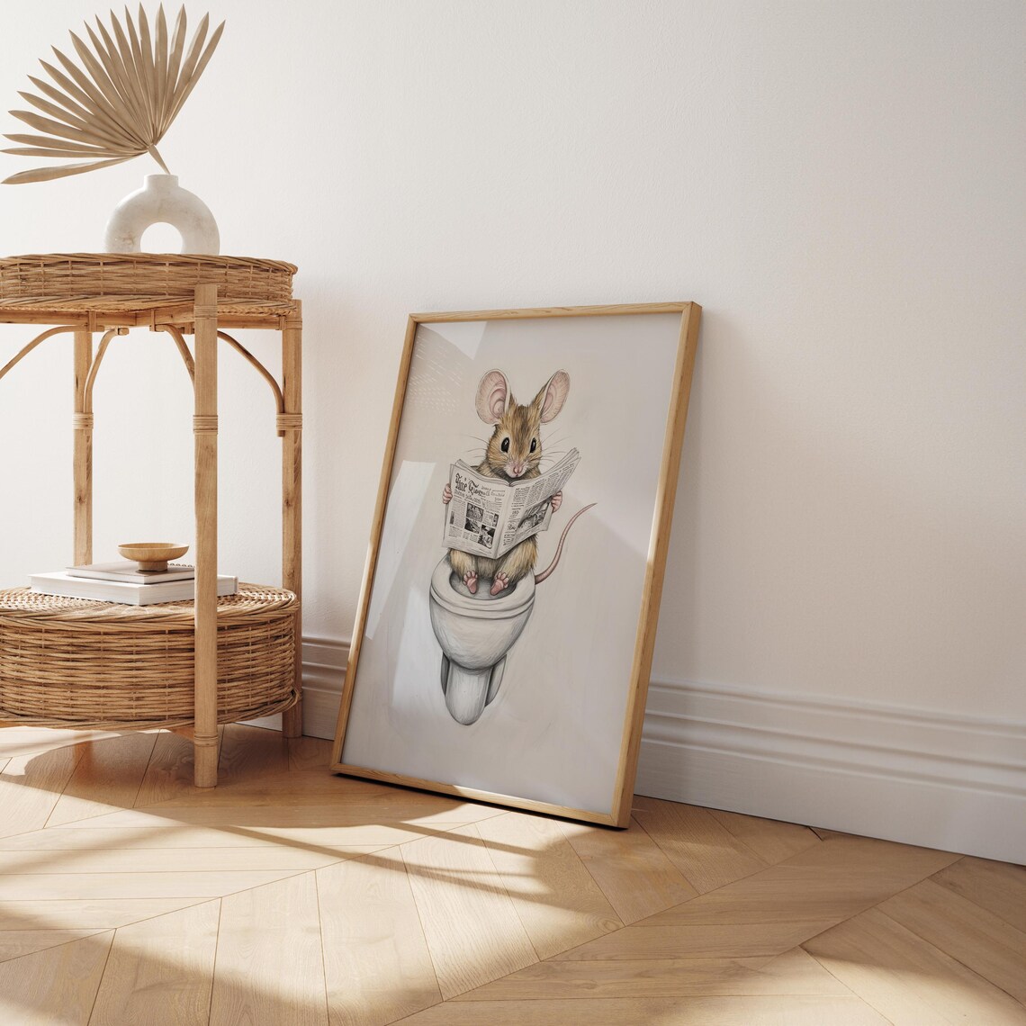 Mouse Reading A Newspaper Bathroom Art Print - Image 5