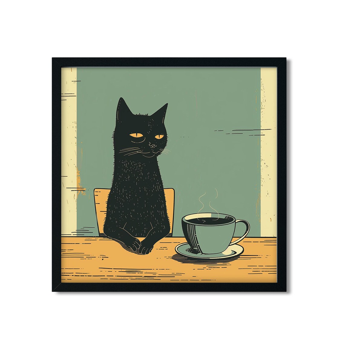 Black Cat Drinking Coffee, Funny Kitchen Wall Art - Image 2