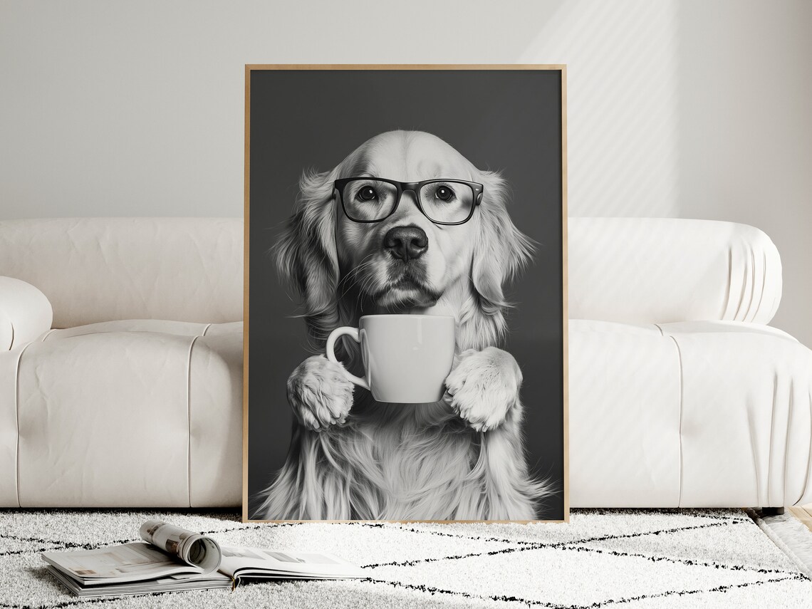 Golden Retriever Drinking Coffee, Funny Dog Art Print - Image 6