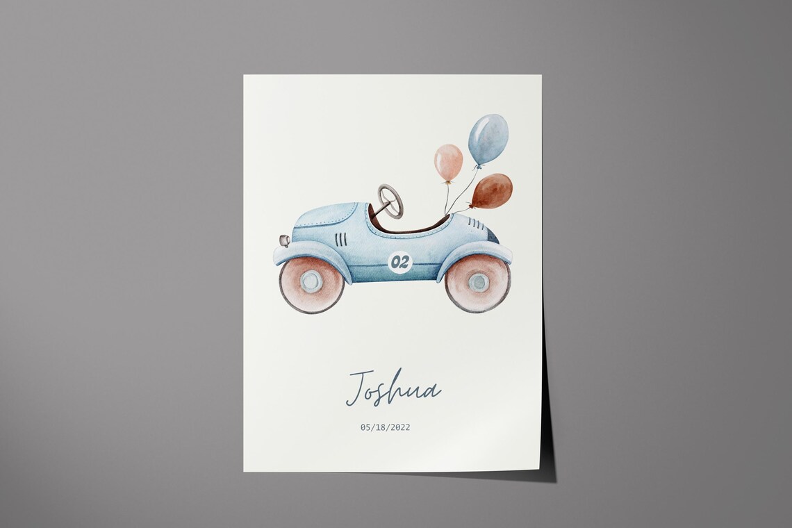 Customizable Name Birthday Sign, Watercolor Car Print - Image 5