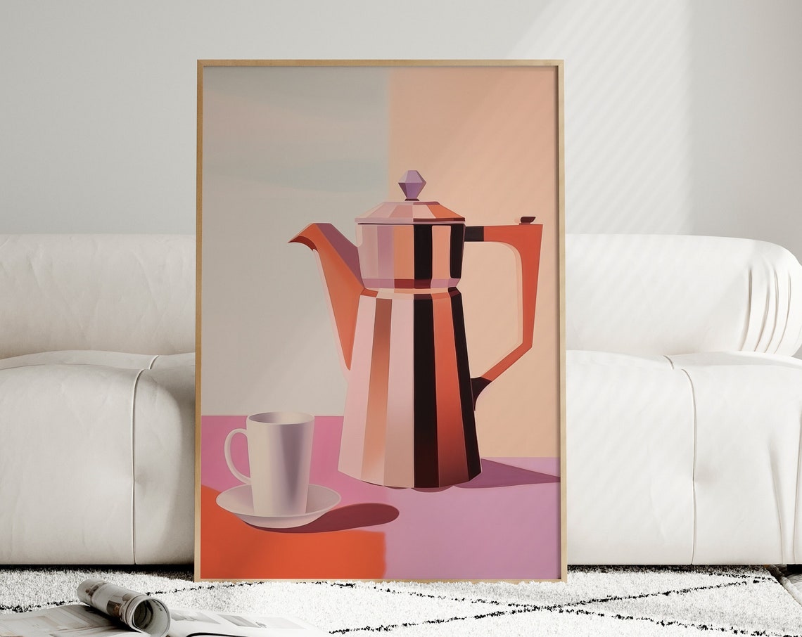 Moka Pot Geometric Modern Abstract Orange Coffee Kitchen Poster