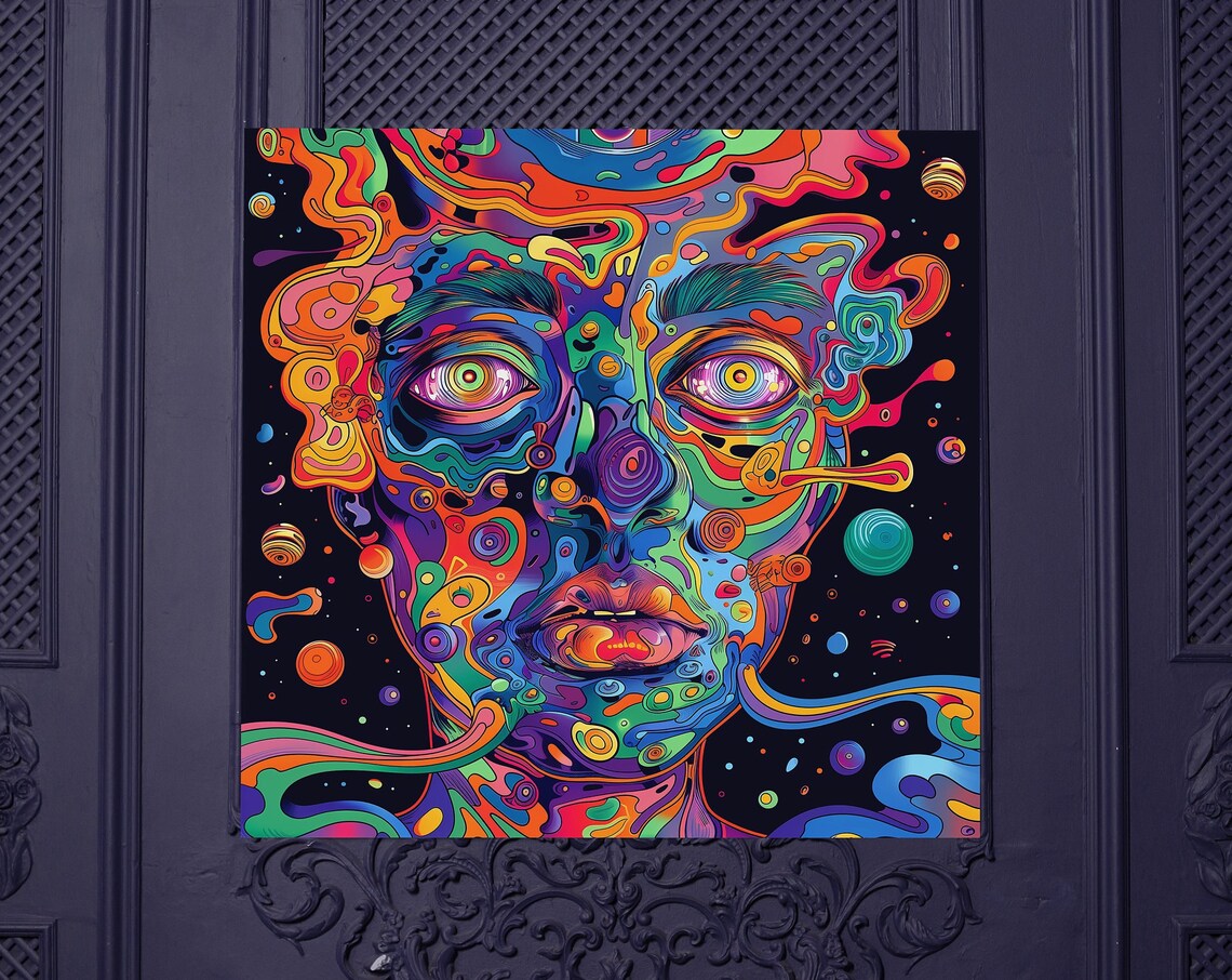 Psychedelic Melting Face Trippy Surreal Visionary Art Poster - Image 3