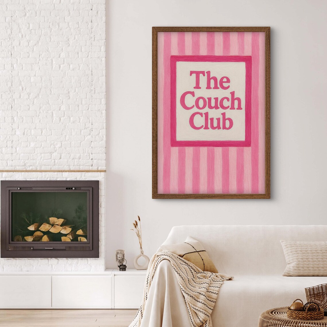 The Couch Club Pink Striped Retro Typography Cozy Home Poster
