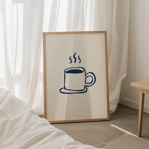 Navy Blue Wall Art Coffee Wall Art Kitchen Wall Art Coffee Bar Art Prints Kitchen Prints Trendy Poster