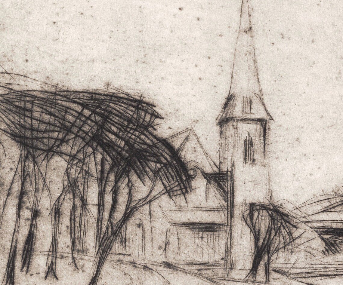 Church Etching Vintage Neutral Cityscape Art Print - Image 2