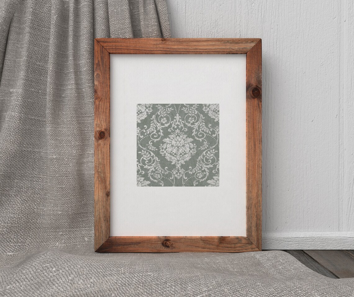Bordered Green Damask Vintage Floral Pattern Art Print - Image 3
