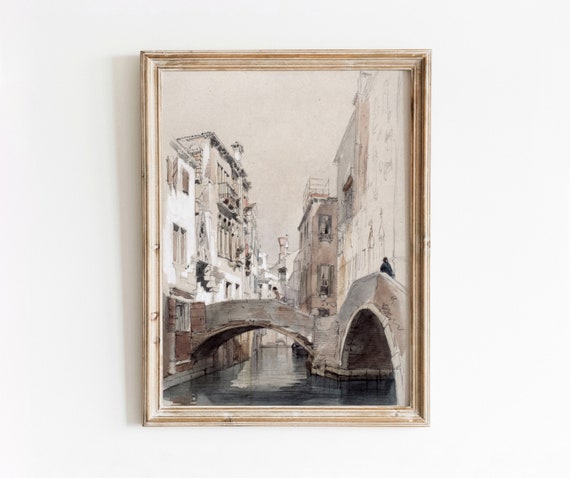 Venice Watercolor Vintage City Canal Art Print