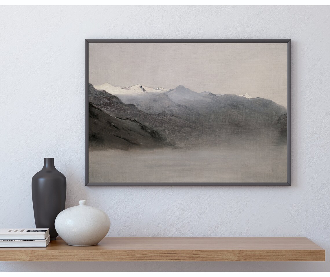 Misty Mountain Vintage Snow-Covered Landscape Art Print - Image 2