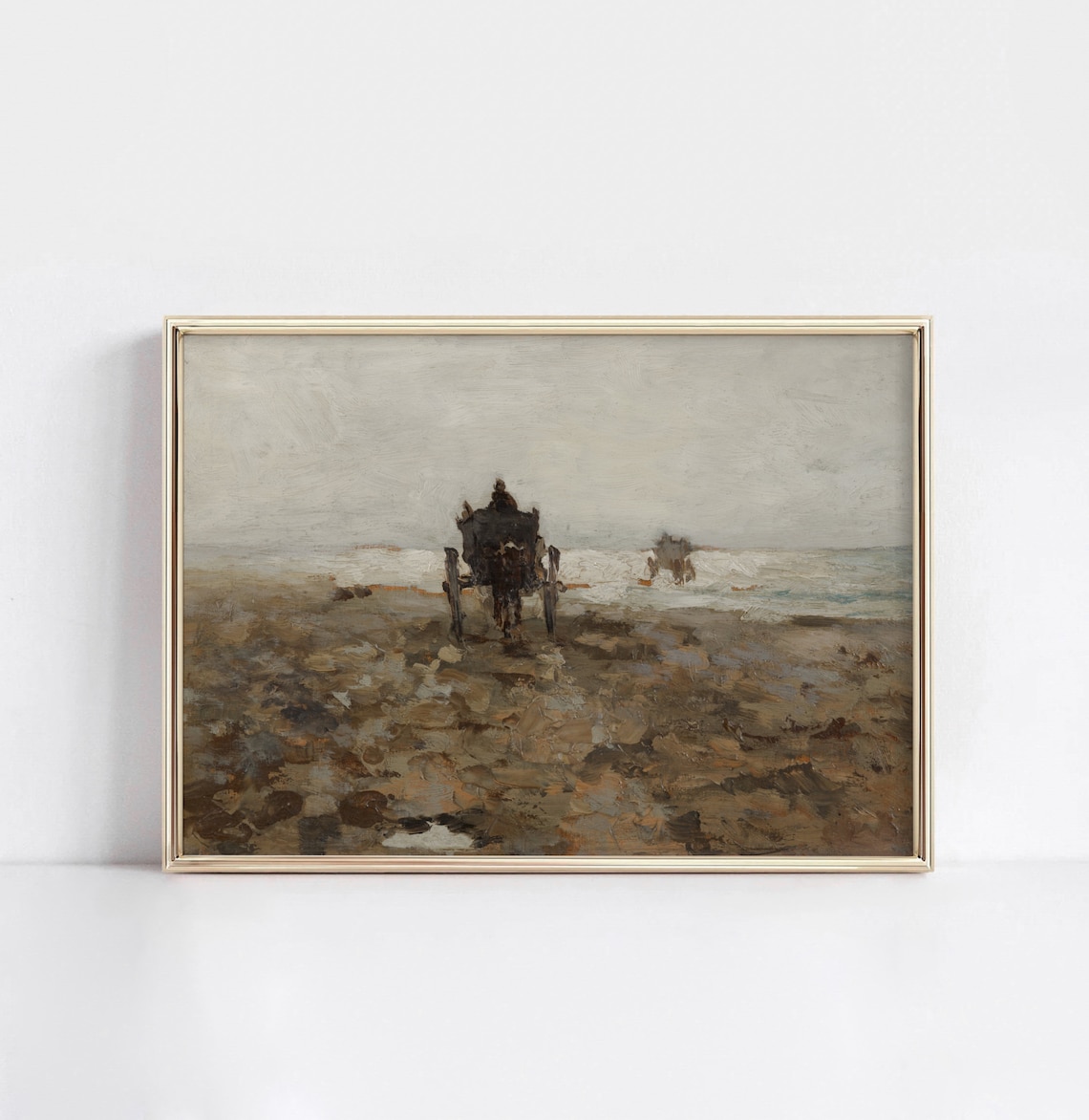 Beach Cart Vintage Coastal Painting, Moody Coast Art Print - Image 3